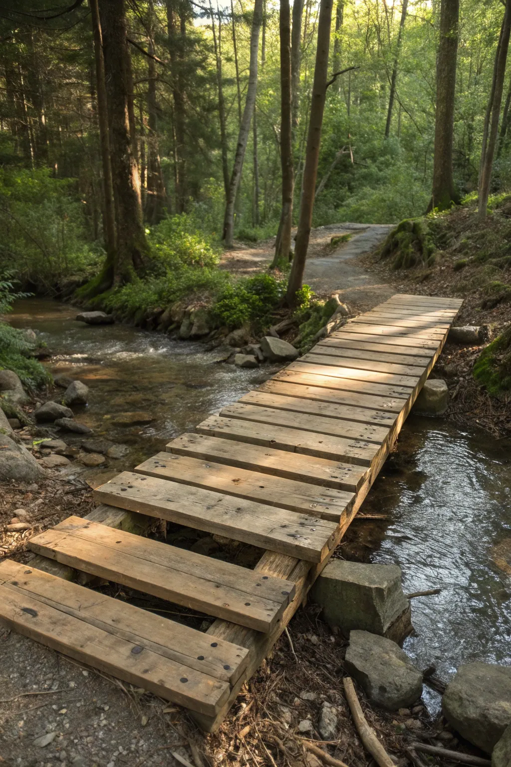 Elevate your outdoor space with a nature-inspired pallet bridge, where craftsmanship meets the beauty of the wild.