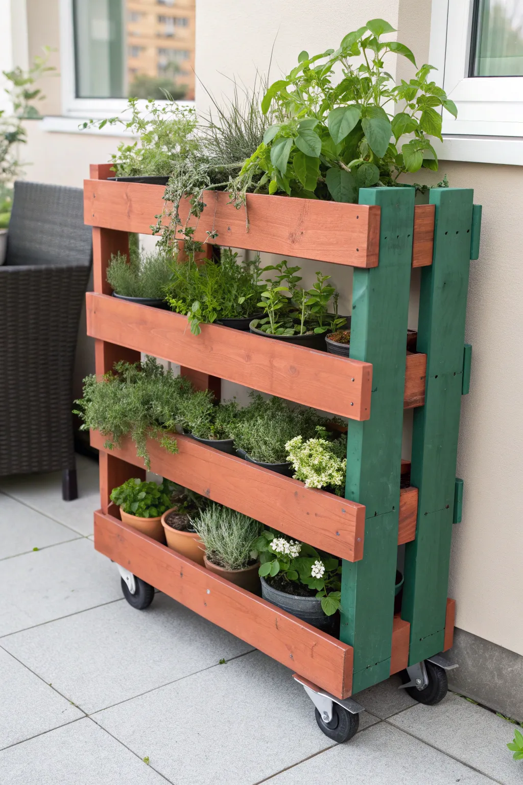 Roll your greens where the sun shines! Transform your patio with this chic, mobile herb garden. #DIYHerbGarden #ScandiBohoStyle