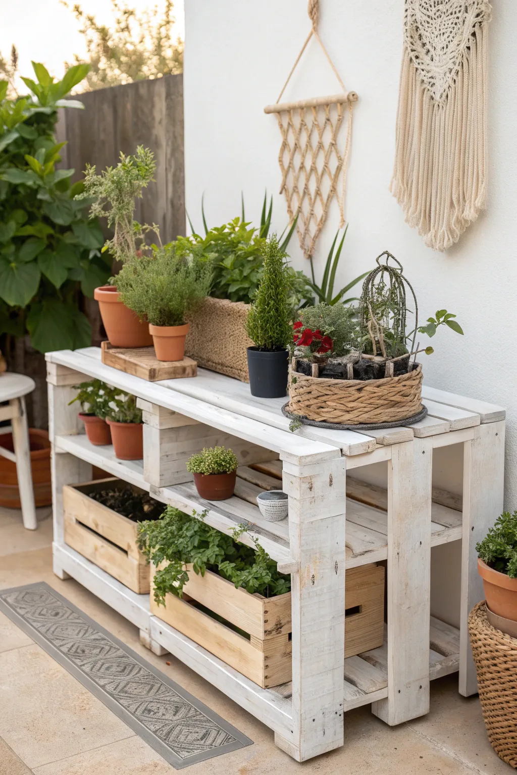 Elevate your garden space with a pallet garden table - where simplicity meets natural beauty.