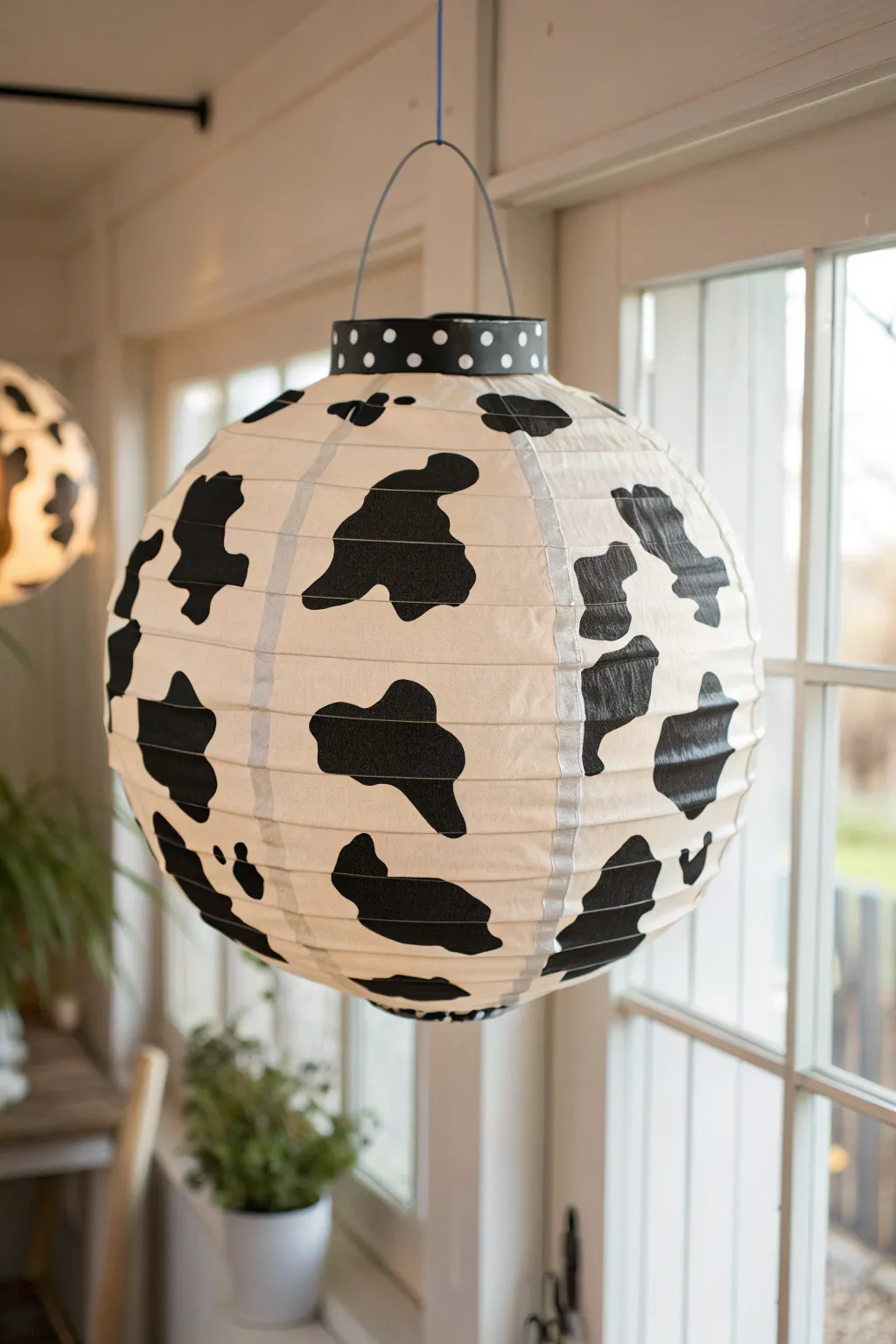 Illuminate your space with a touch of whimsy and elegance: Cow Print Paper Lantern.