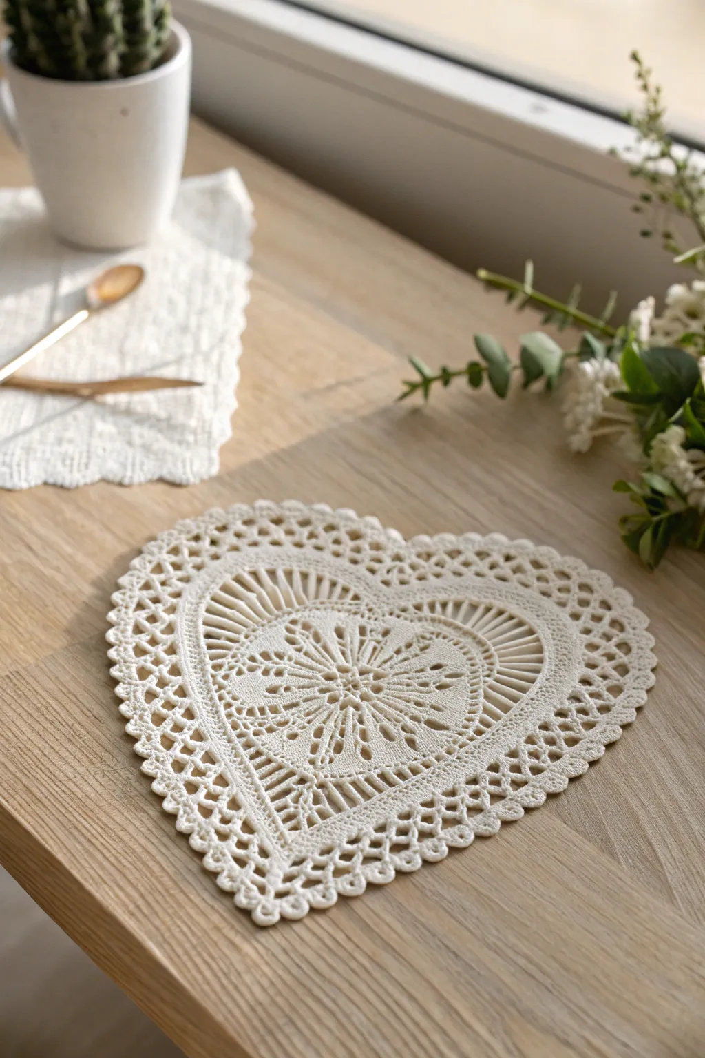 Craft love with elegance: Heart-shaped doily for a minimalist Valentine's touch.