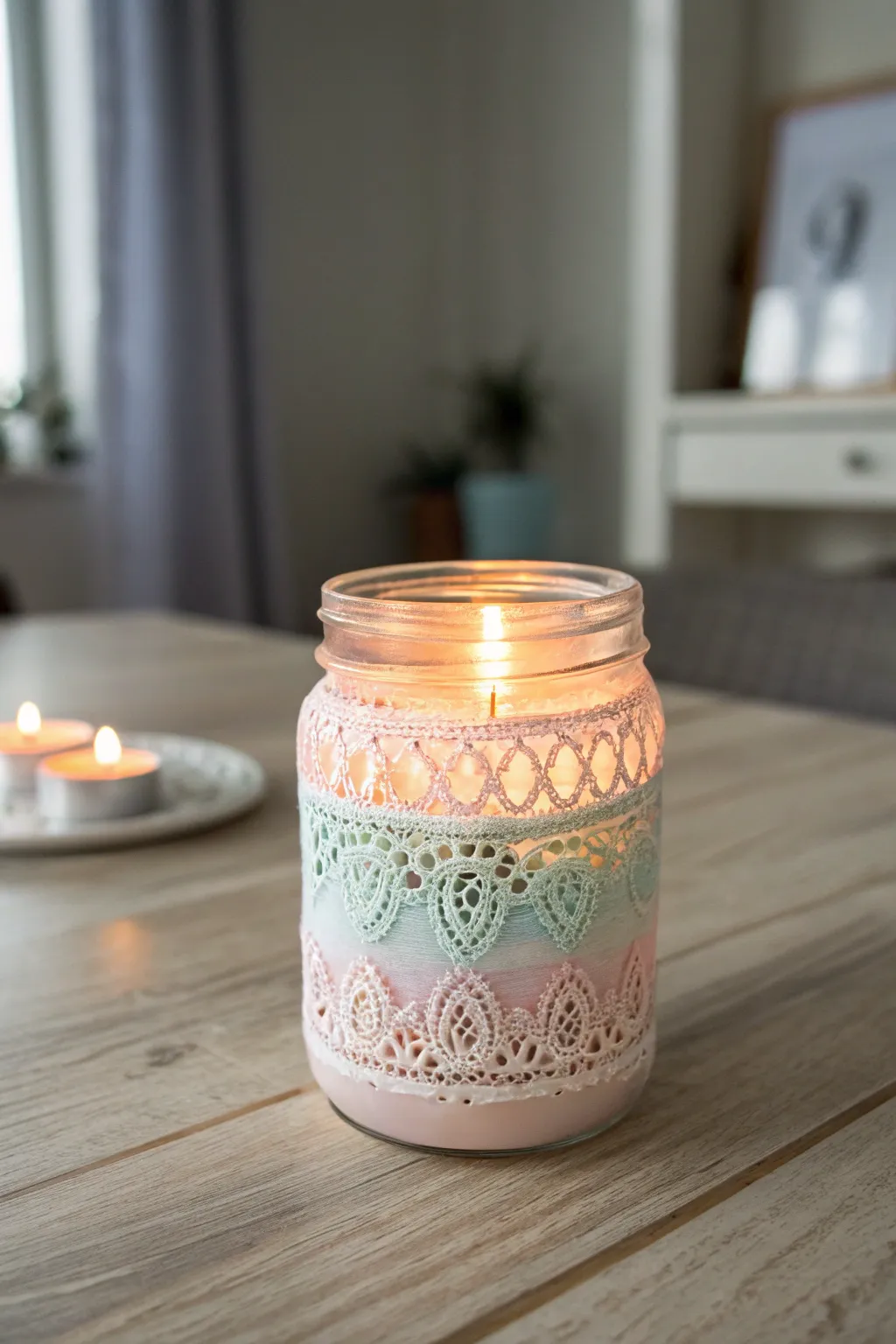 Illuminate your space with handcrafted elegance: a charming mason jar candle holder that blends minimalist and boho style seamlessly.