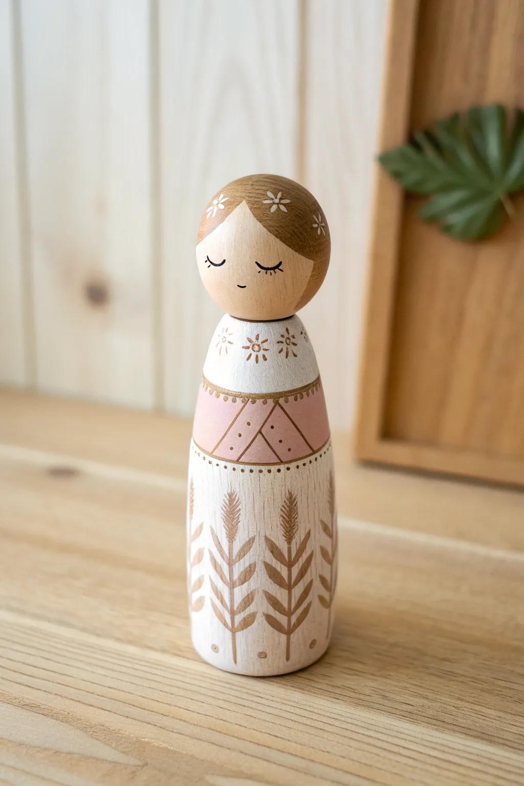 Capture the essence of your loved ones with hand-painted peg dolls, a perfect blend of minimalism and boho charm.