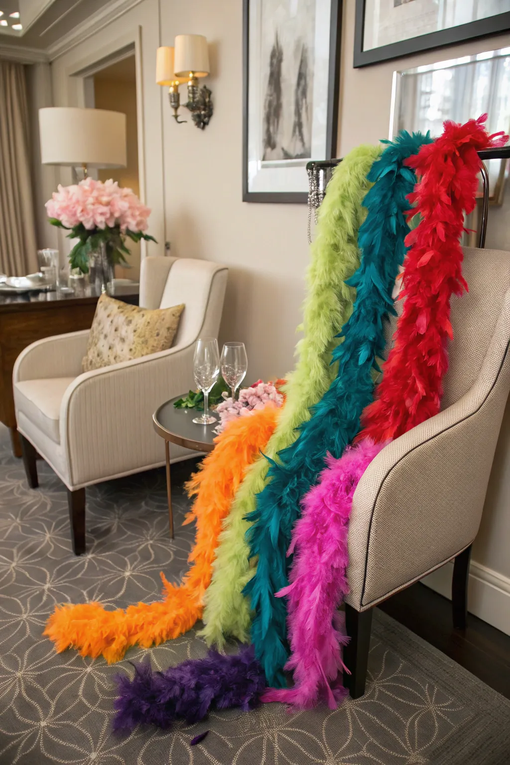 Add drama with whimsical feather boas