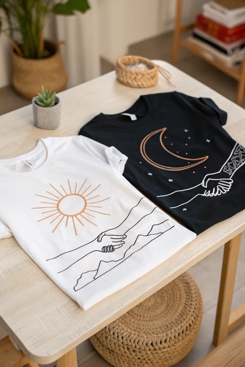 Capture your love story with matching tees that tell a tale of sunsets and moonlit nights.
