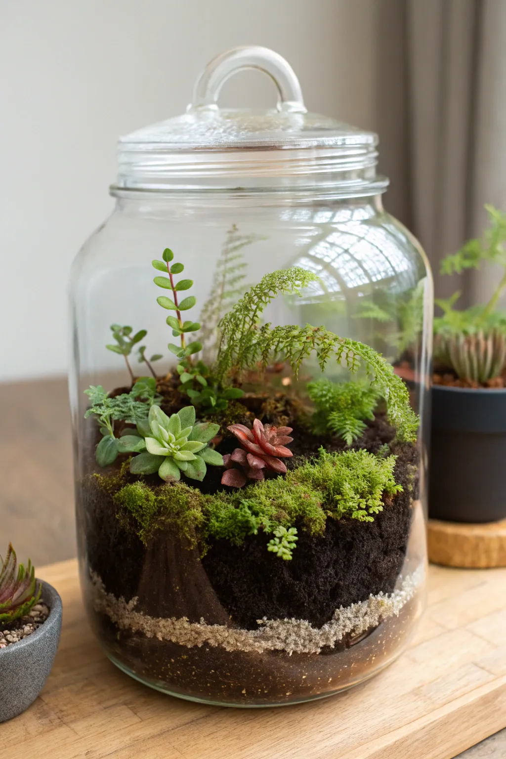 Bring nature indoors with a charming jar terrarium! 🌿✨ Perfect for adding a touch of greenery to your workspace. #MinimalistDecor #ScandiBoho #IndoorGarden