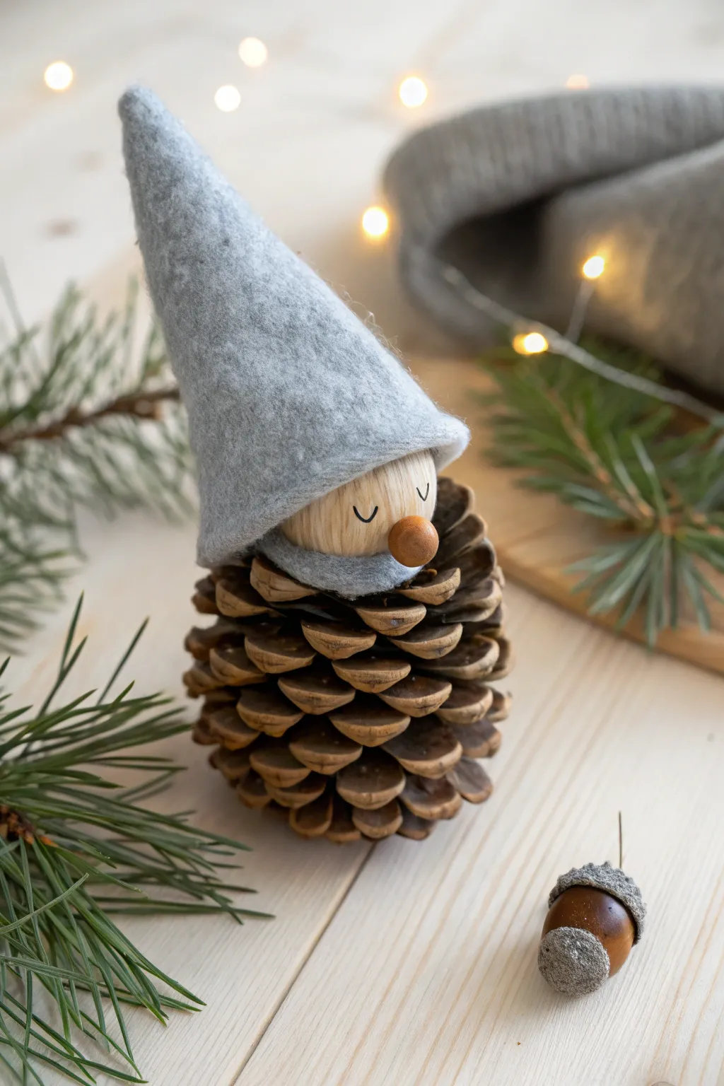 Bring holiday cheer to your home with this charming pine cone gnome, a perfect blend of simplicity and natural beauty.