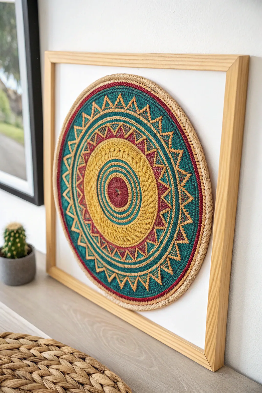Transform your space with this stunning framed placemat art—where simplicity meets bold elegance.