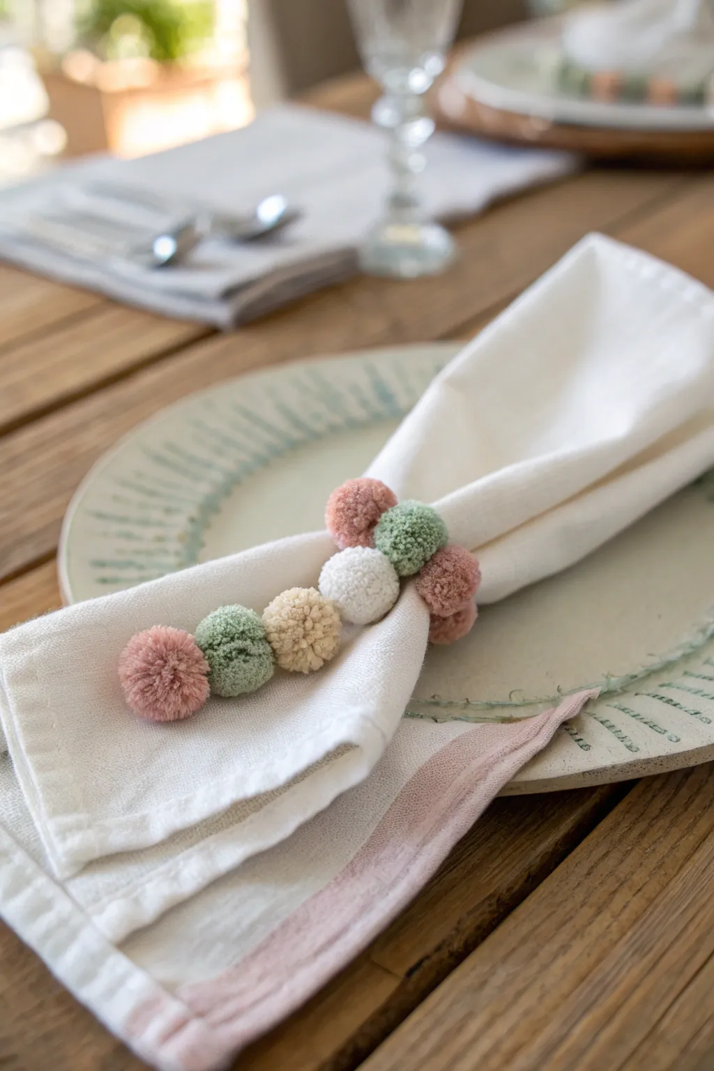 Add a touch of whimsy to your table setting with these charming pom pom napkin rings!