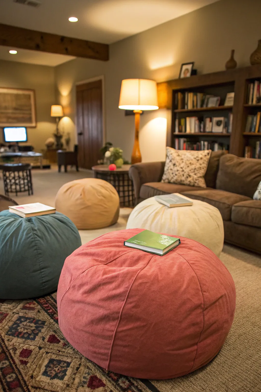 Poofs provide stylish extra seating for gatherings.