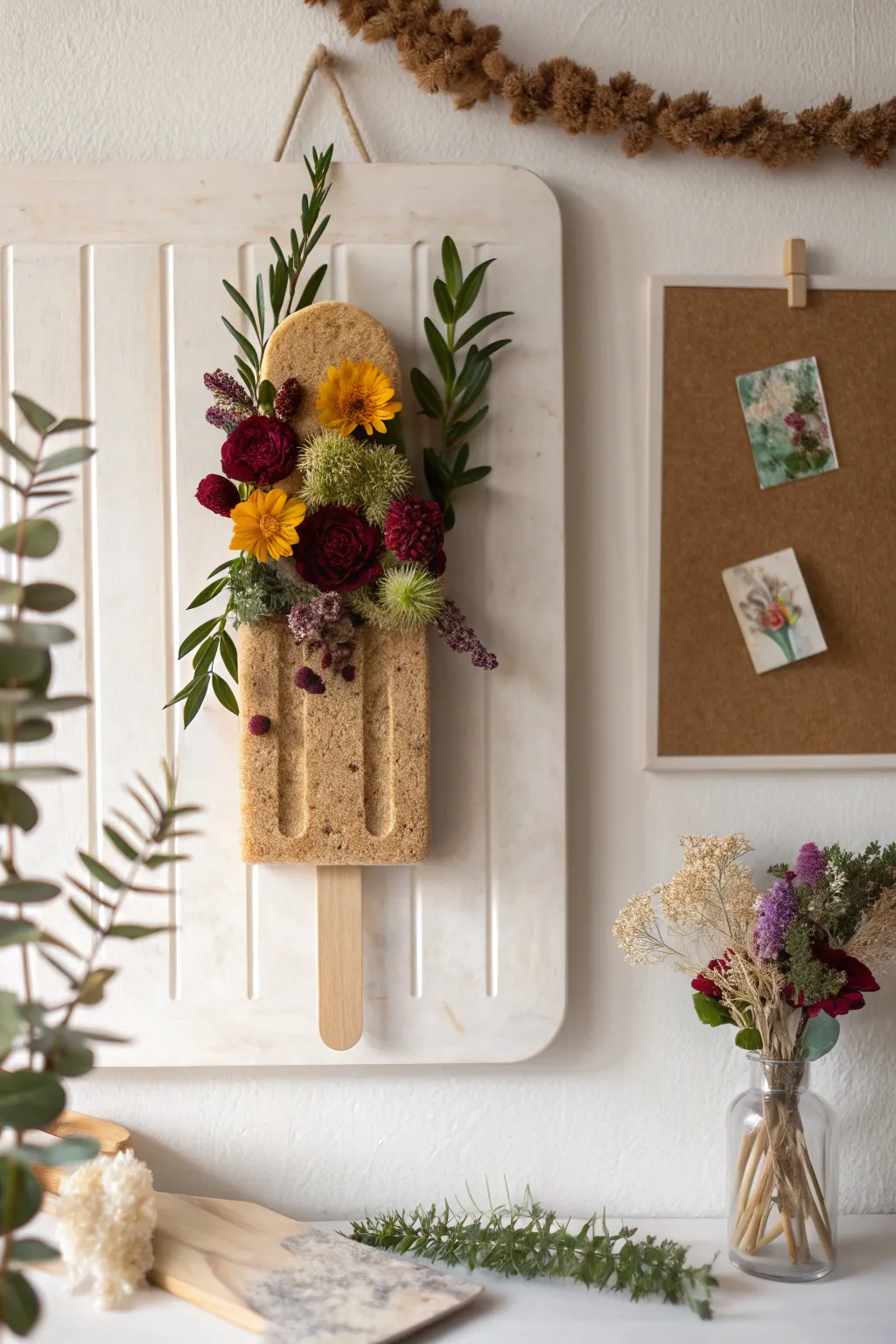 Bring the outdoors inside with this nature-inspired popsicle bulletin board, a perfect blend of minimalist design and boho flair.