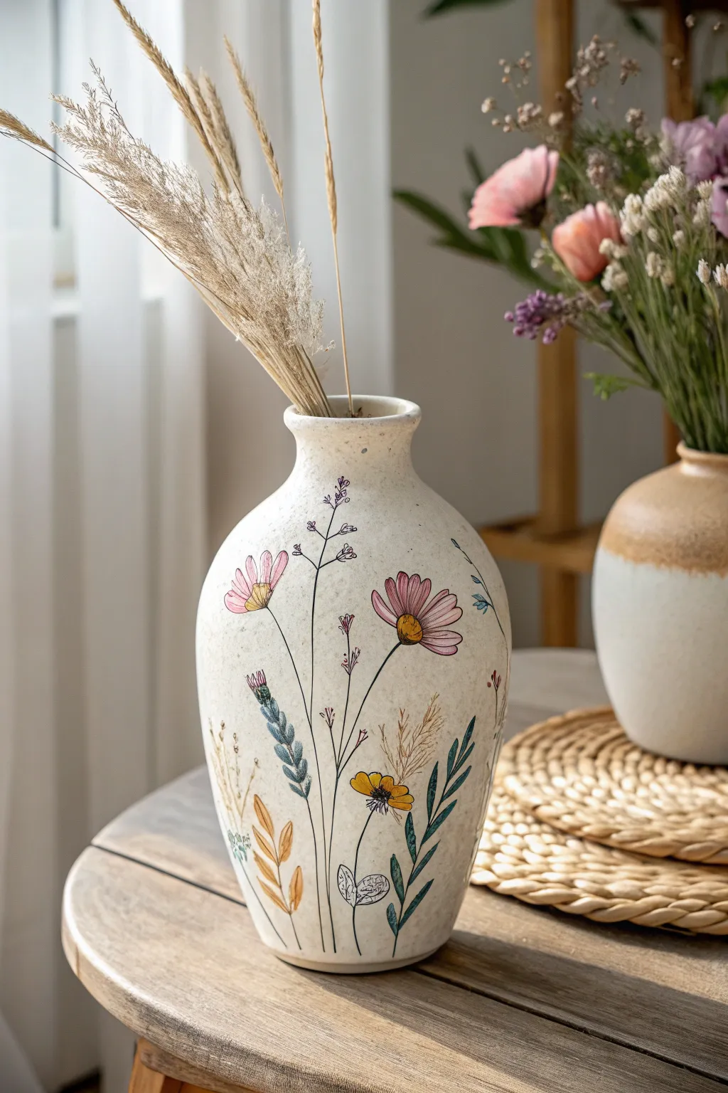 Embrace whimsy with hand-painted wildflowers on elegant pottery.