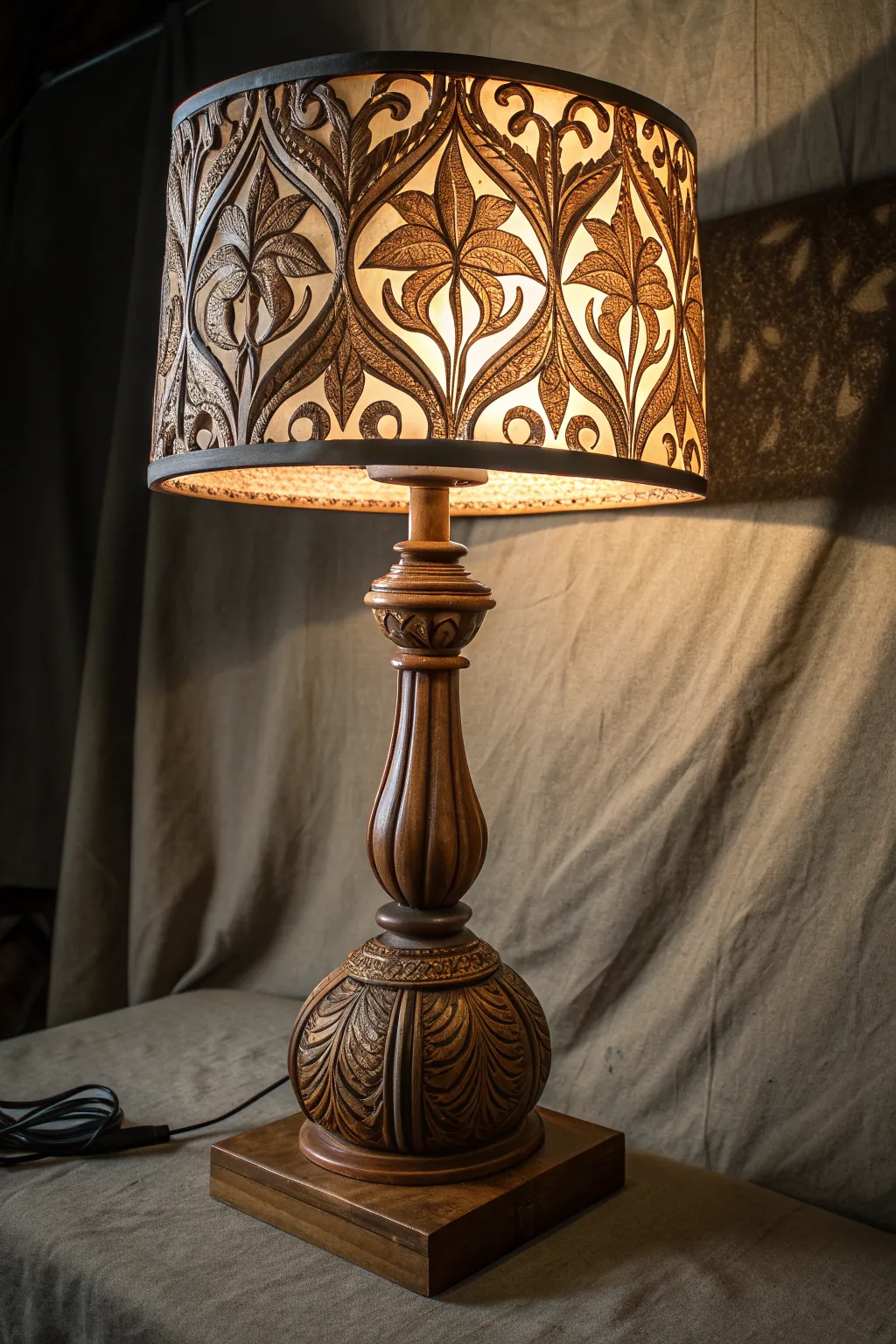 Illuminate your space with the art of craftsmanship: a sculpted lamp that casts mesmerizing shadows.