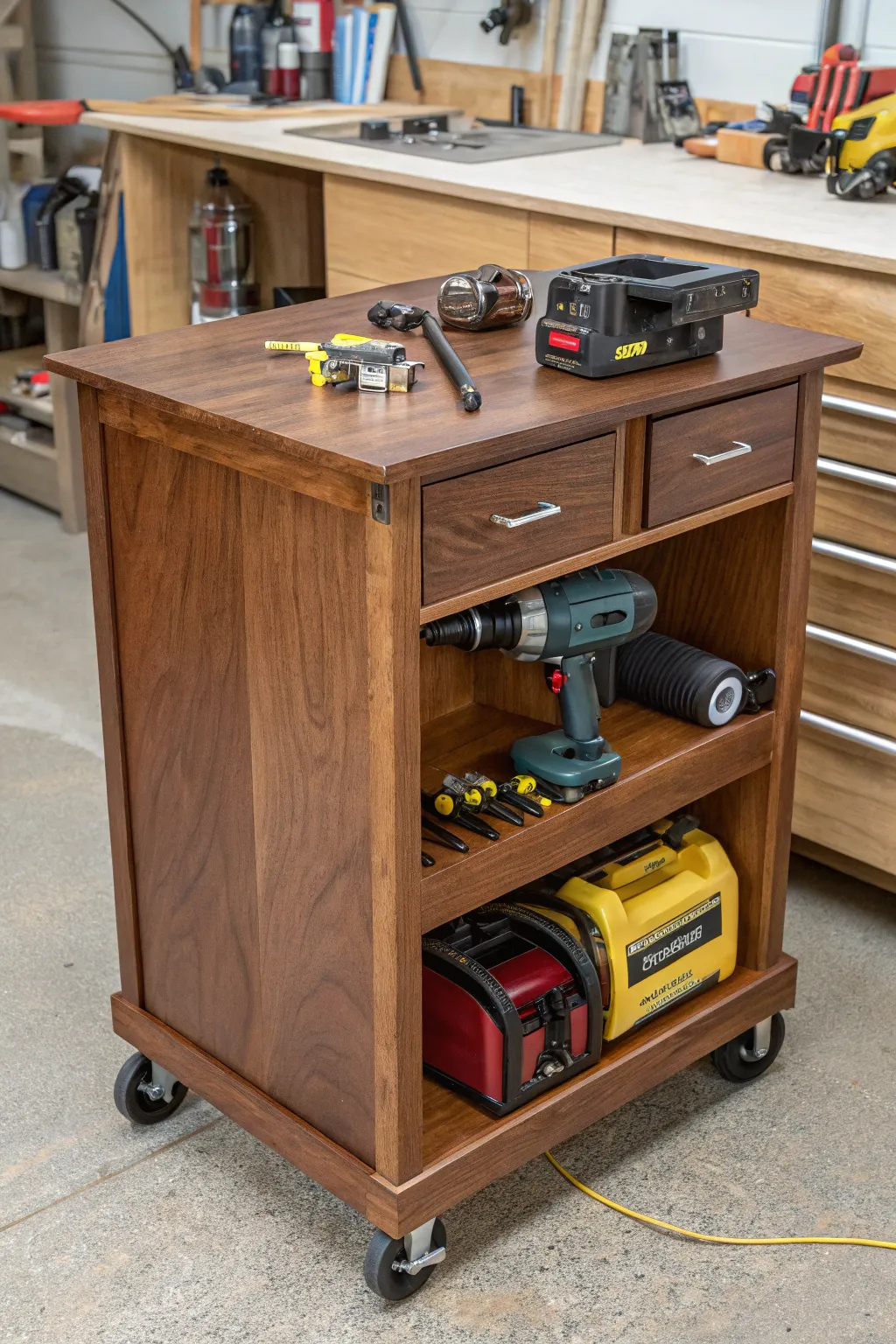 Elevate your workspace with a sleek, mobile solution - the ultimate rolling workstation for the modern craftsman.