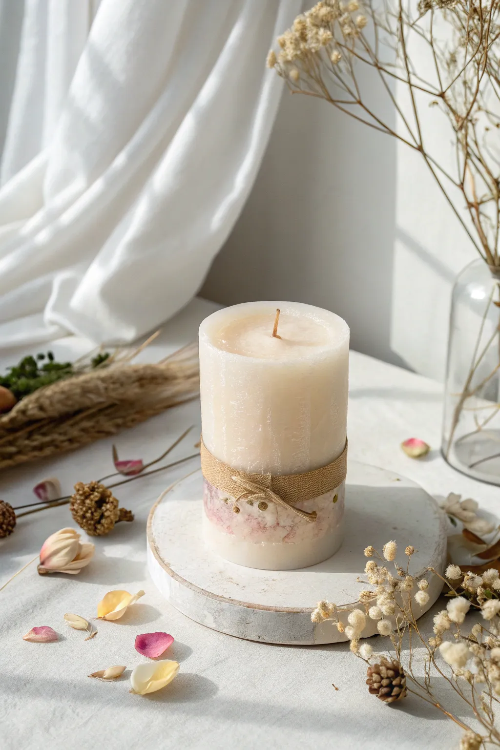 Capture the essence of your special day with a DIY floral candle, where timeless elegance meets handcrafted beauty.