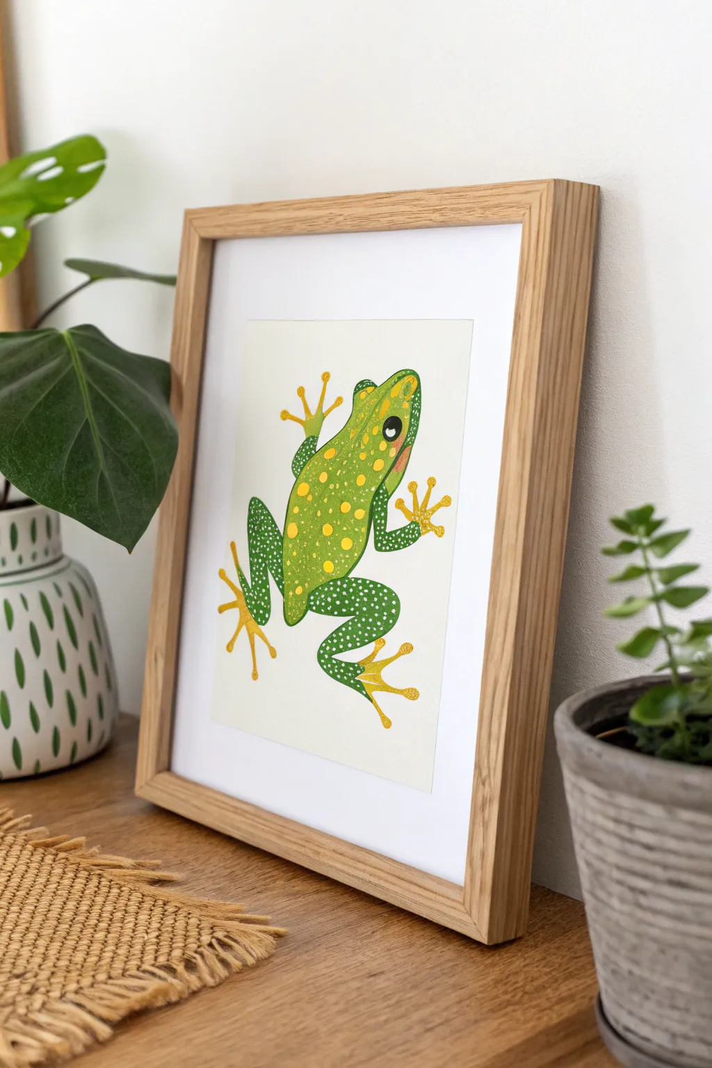 Leap into style with this vibrant Scandinavian-inspired frog print!