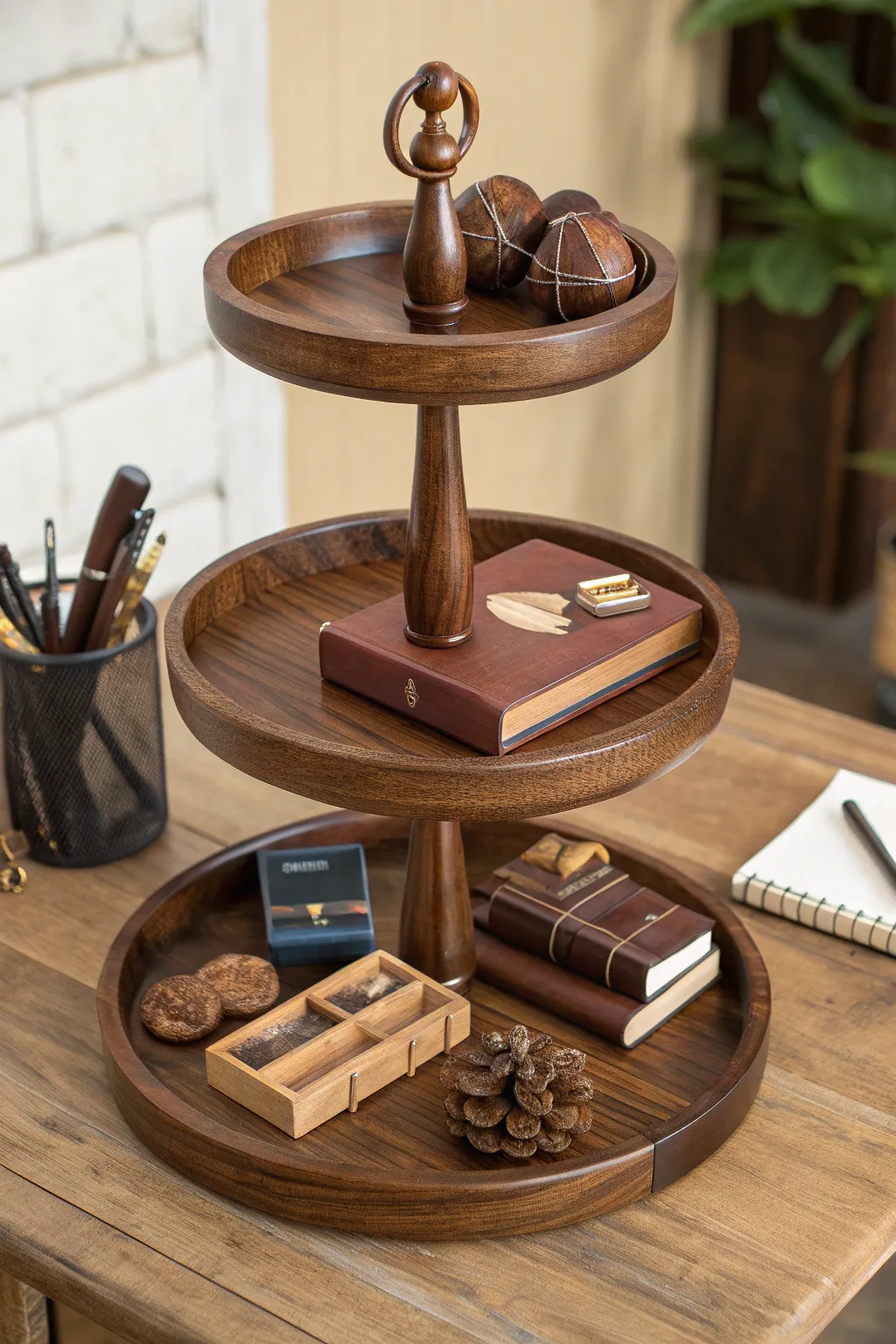 Elevate your display game with this stunning tiered tabletop stand, where craftsmanship meets functionality.