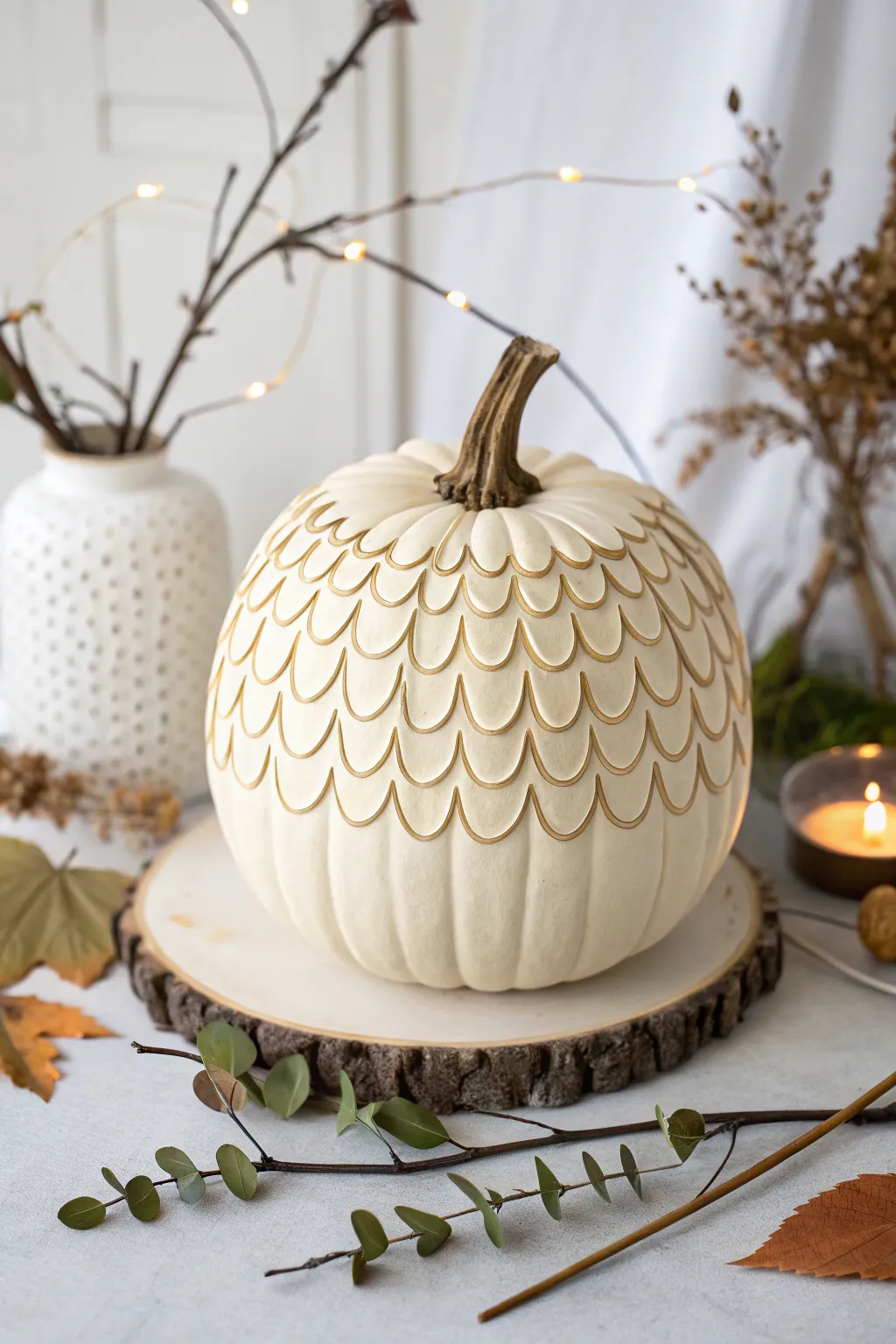 Elevate your fall decor with elegantly crafted scalloped edge pumpkins.