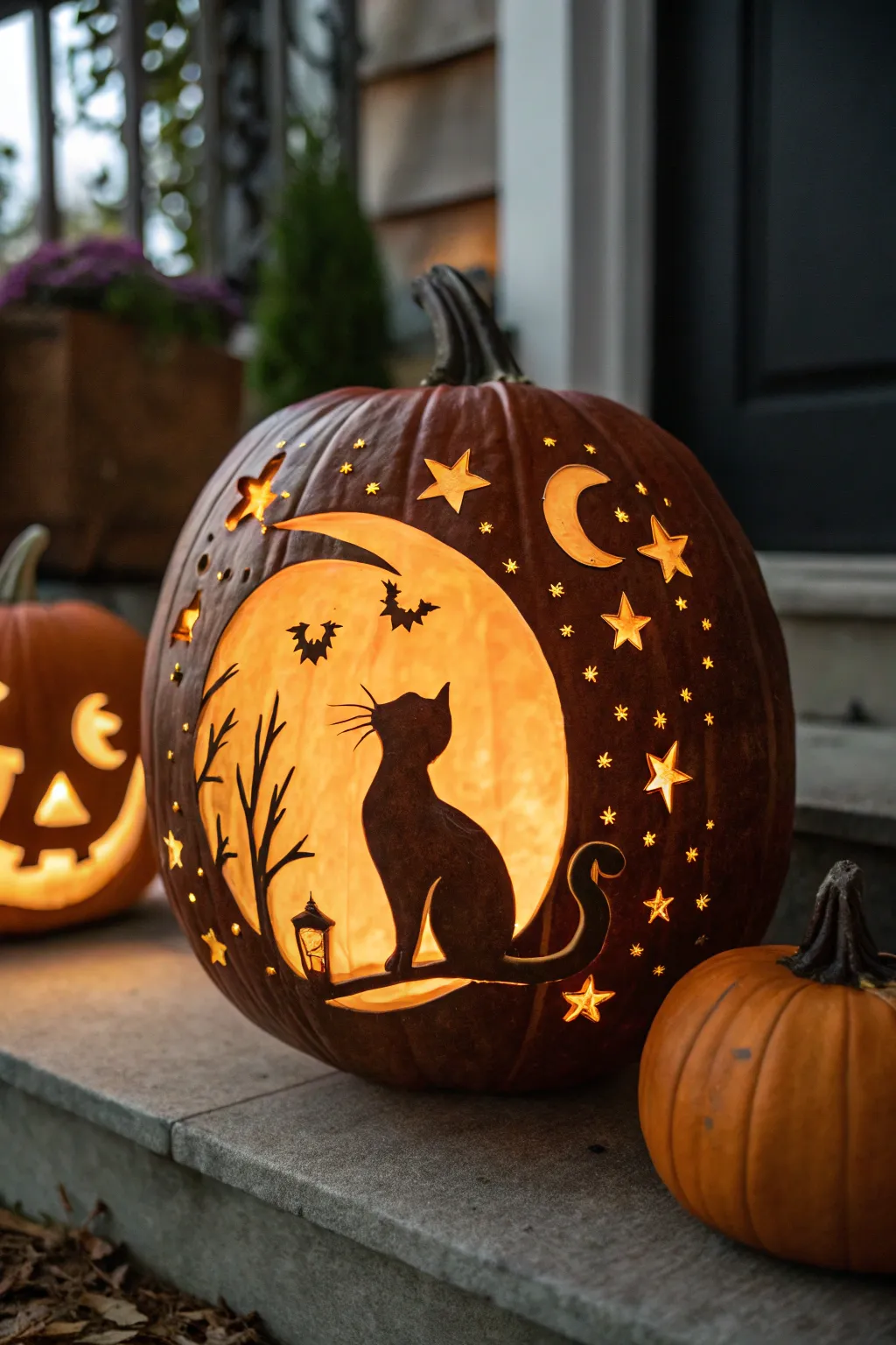 Enchant the night with a celestial cat carving, where whimsy meets craftsmanship.