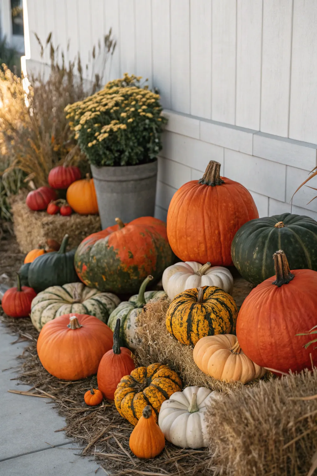 Discover the art of pumpkin patch perfection with this Scandinavian-inspired display of natural beauty and bold colors.