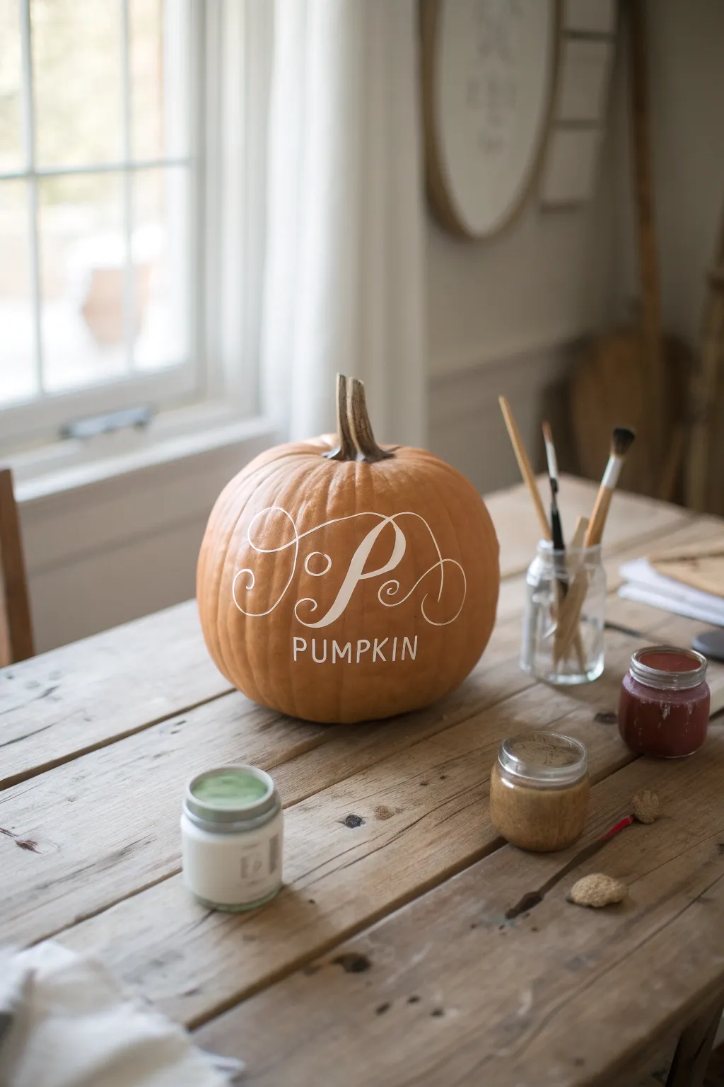 Personalize your pumpkins with graceful initials for a unique, charming touch.
