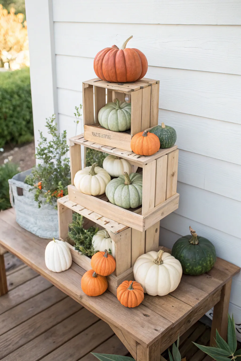 Elevate your autumn decor with a DIY wooden crate stand—perfect for showcasing pumpkins in Scandinavian boho style!