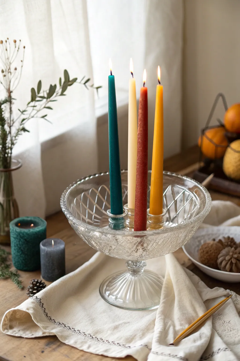 Transform your punch bowl into a stunning candle centerpiece, where Nordic simplicity meets boho flair.