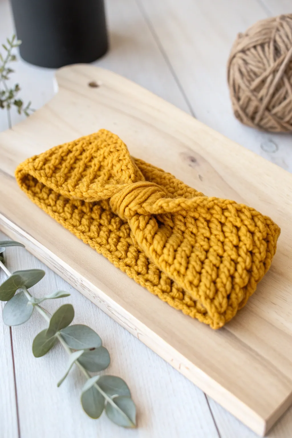 Brighten up chilly days with this cozy, handcrafted ear warmer in a stunning mustard hue.