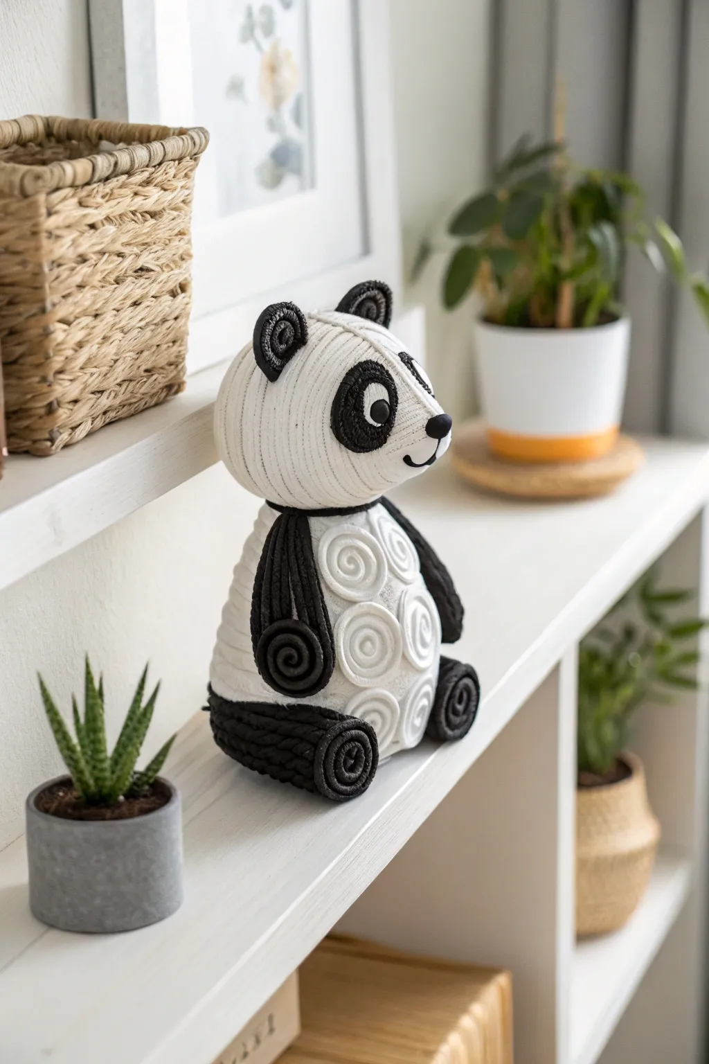 This charming quilled panda brings a playful touch to any minimalist decor!
