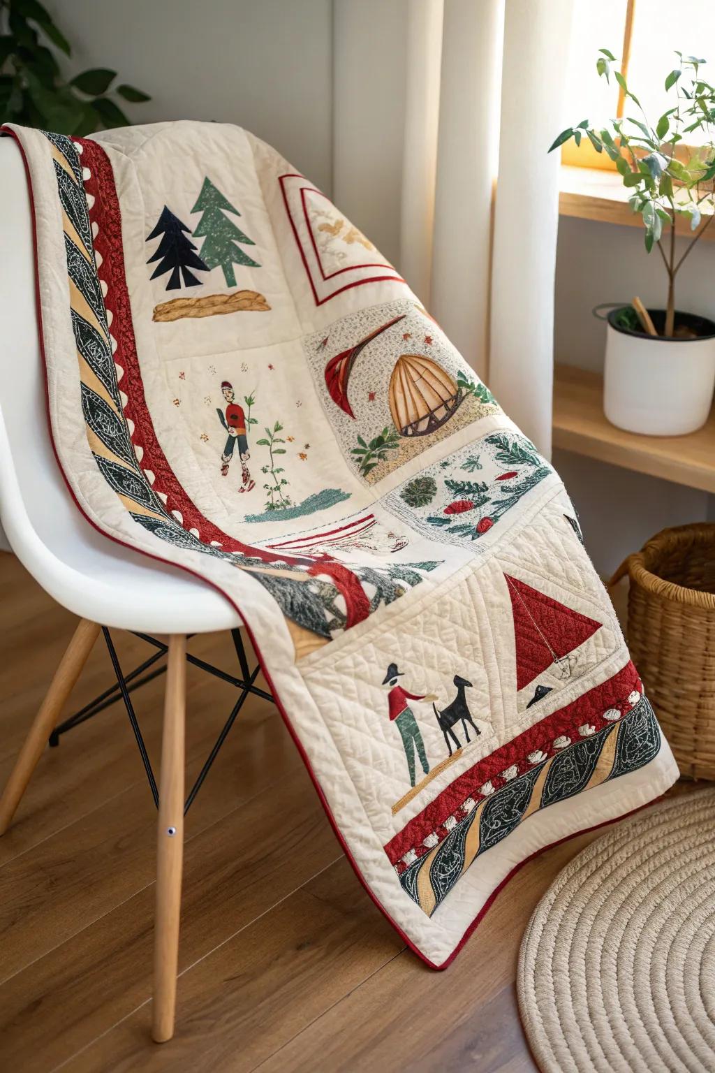 Unfolding stories through stitches: a quilt that captures the essence of personal storytelling with Scandinavian and Boho flair.