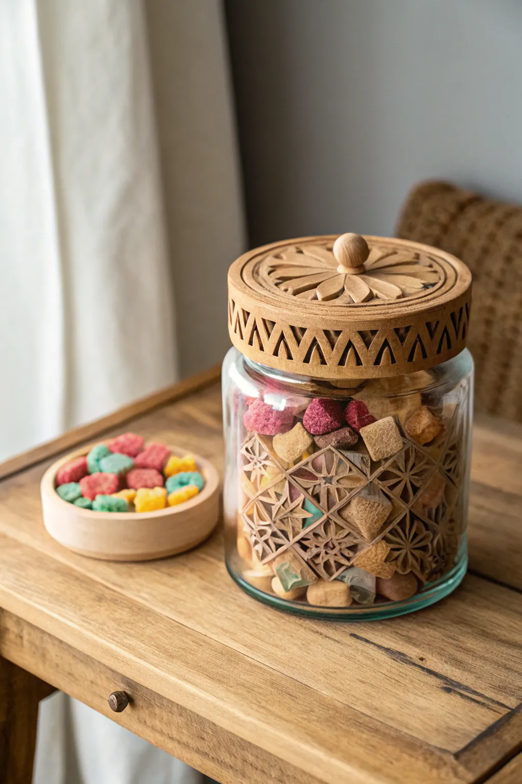 Delight your furry friends with this charming pet treat jar, where minimalist design meets vibrant joy.
