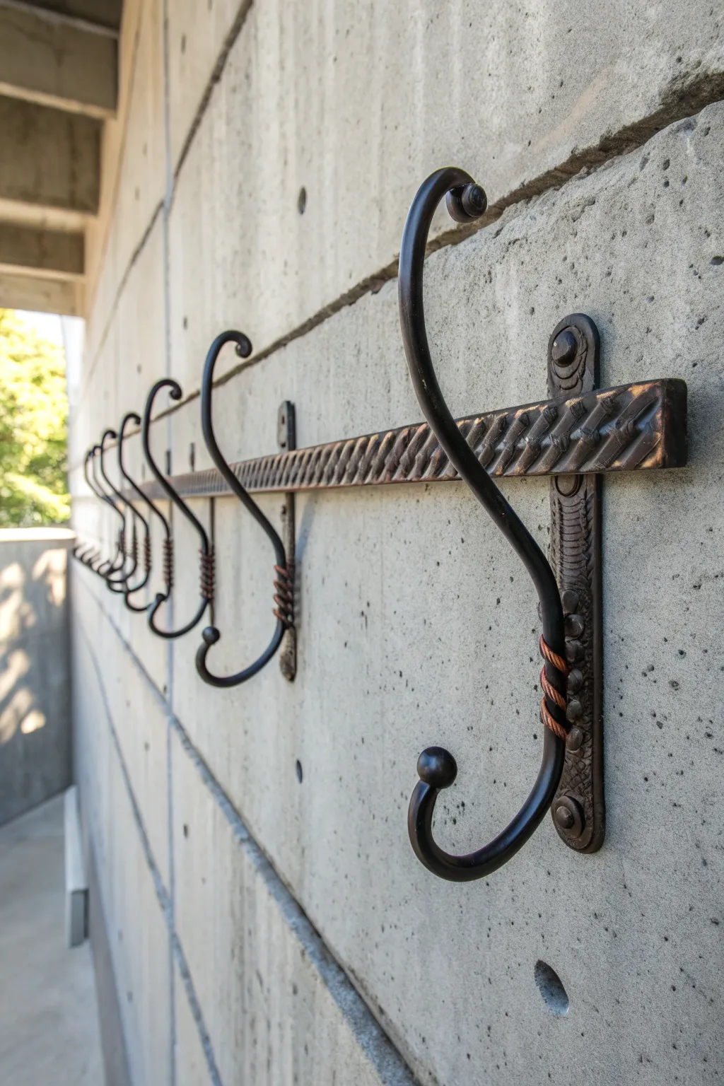 Elevate your entryway with industrial elegance: a handcrafted rebar coat rack that blends form and function.