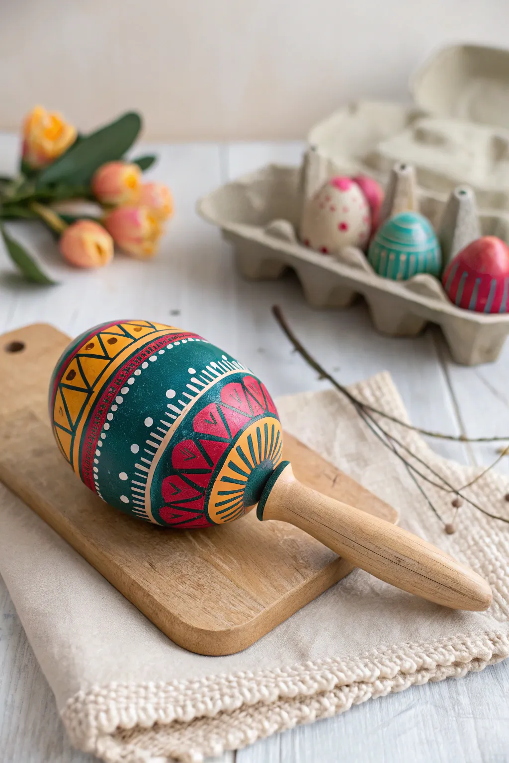 Transform everyday items into music with these charming egg carton maracas!