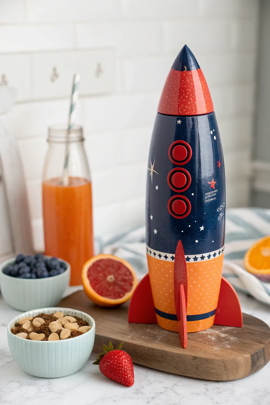 Blast off into creativity with these stylish upcycled juice jug rockets!