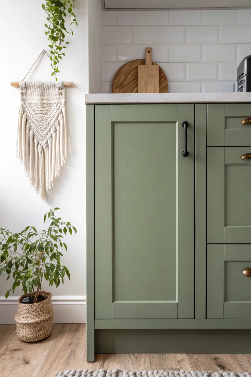 Transform your kitchen into a serene oasis with the timeless beauty of earthy green tones.