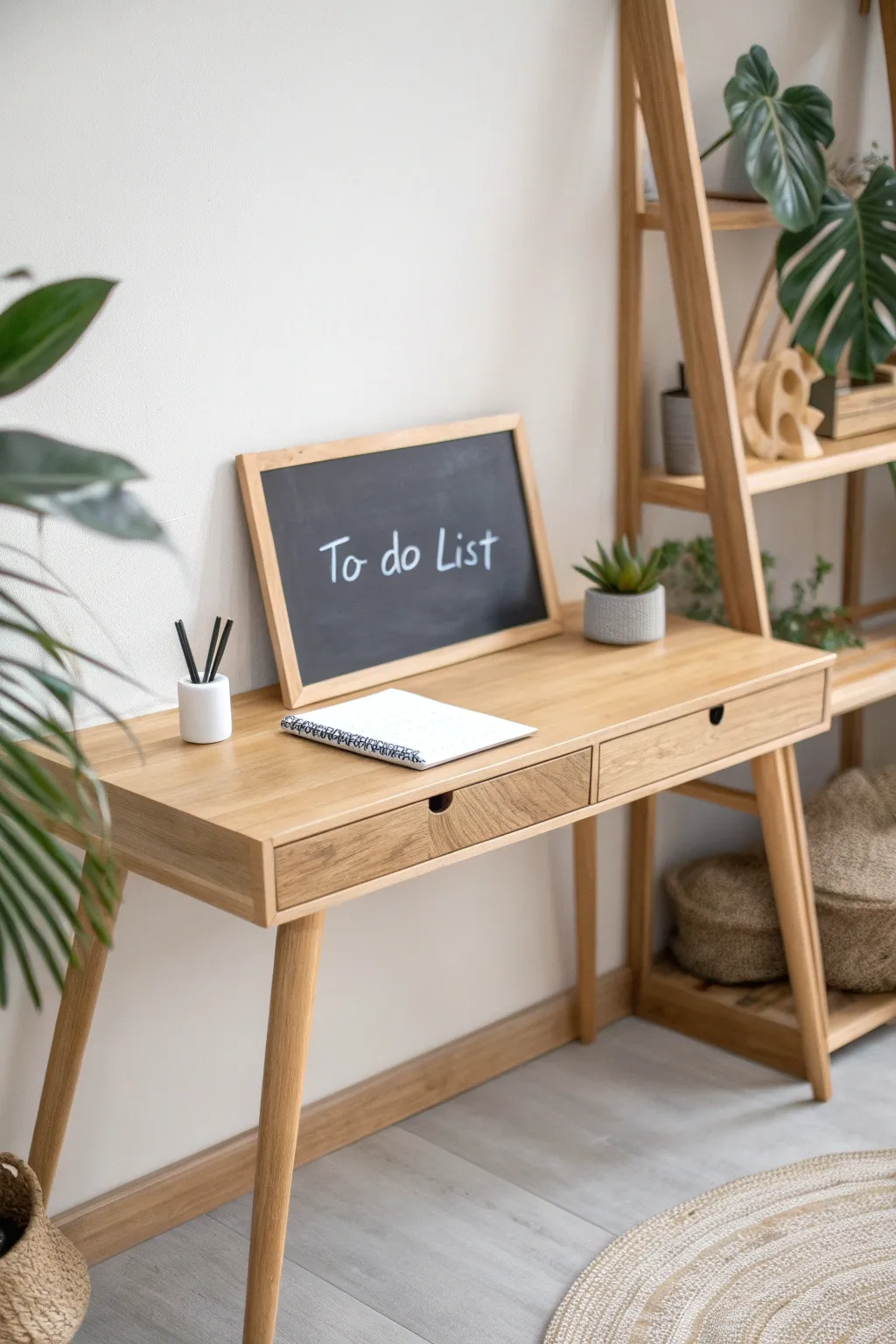 Transform your workspace with a chic chalkboard desk for stylish organization.