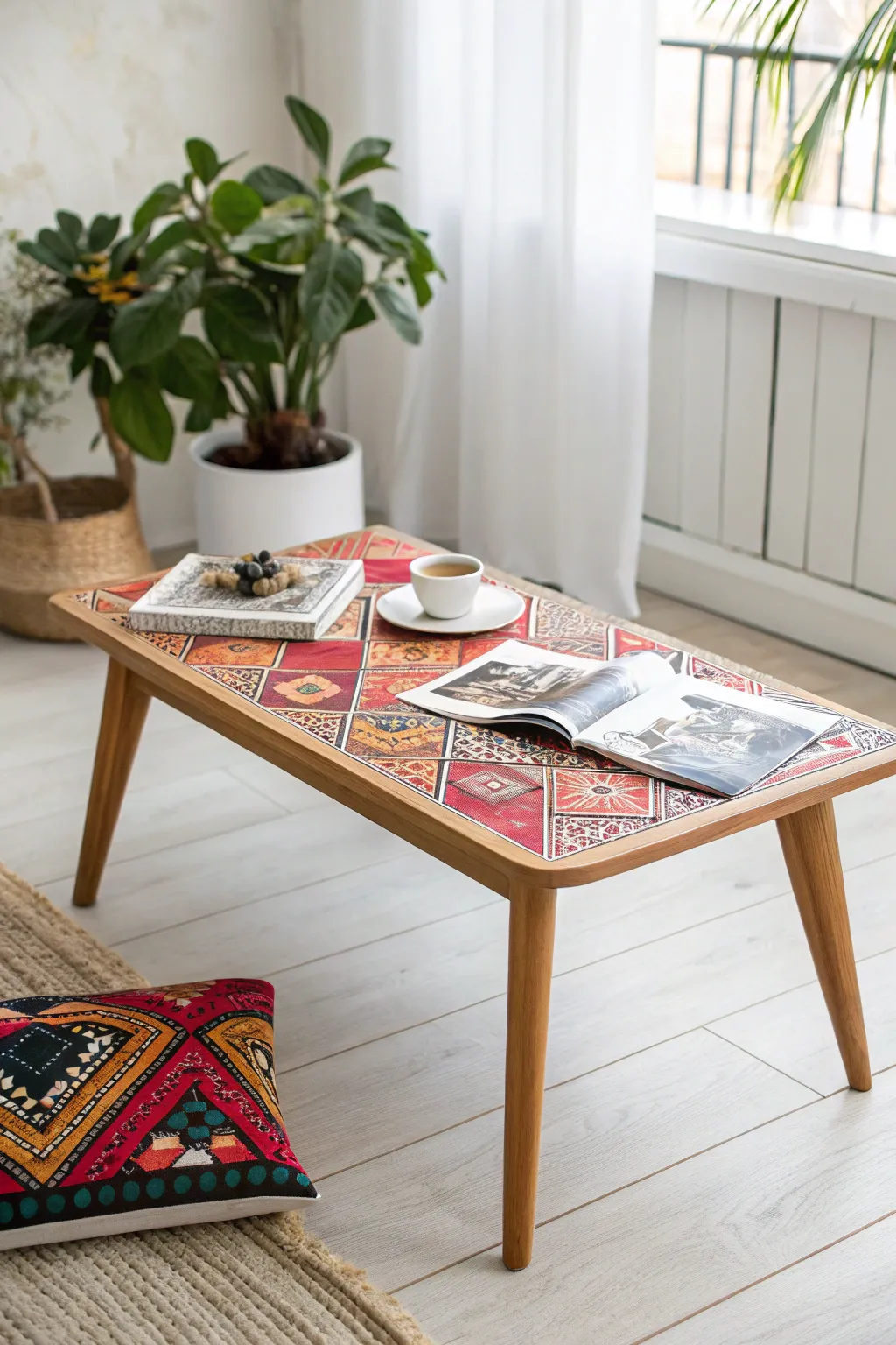 Elevate your space with this whimsical decoupage coffee table—where Scandinavian simplicity meets Boho chic flair!