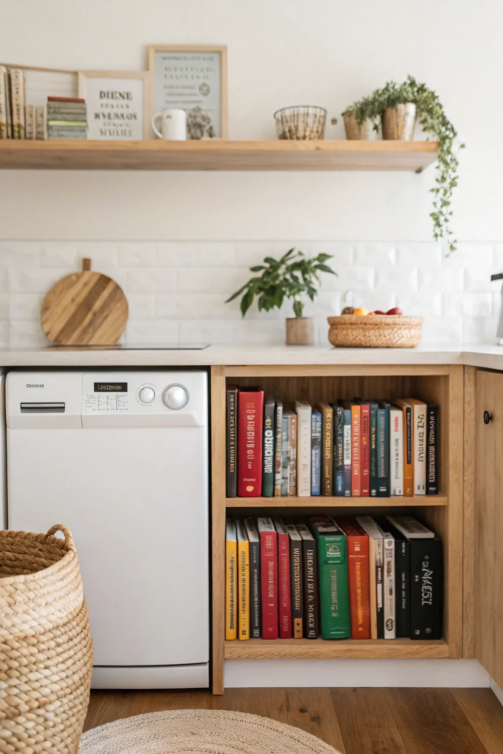 Transform your kitchen into a culinary haven with a chic cookbook library.