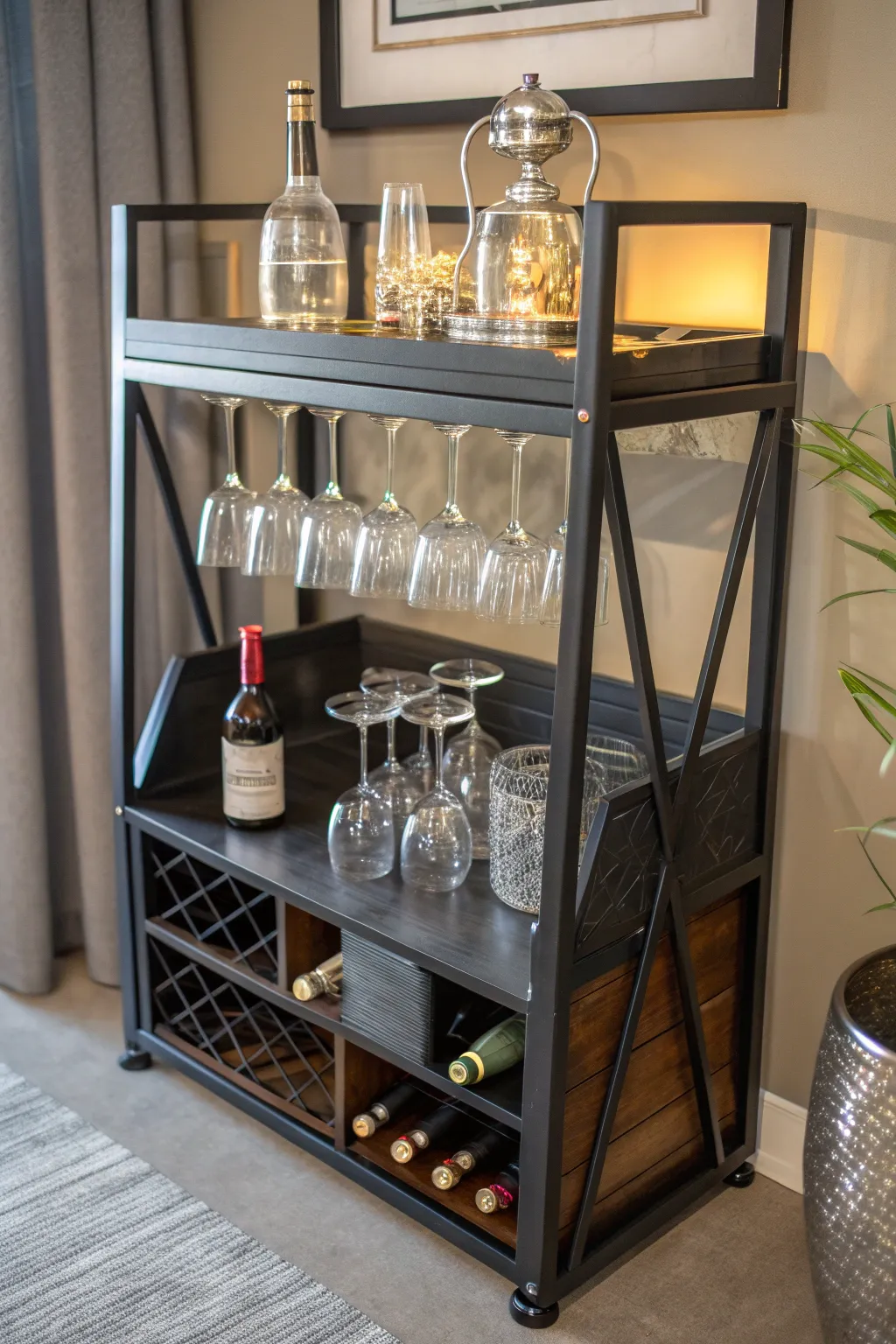 Transform your CD rack into a stylish mini bar centerpiece for your Friday nights.