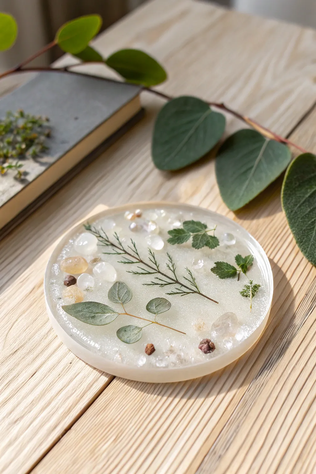 Elevate your table setting with crystal clear coasters that let nature's beauty shine through.