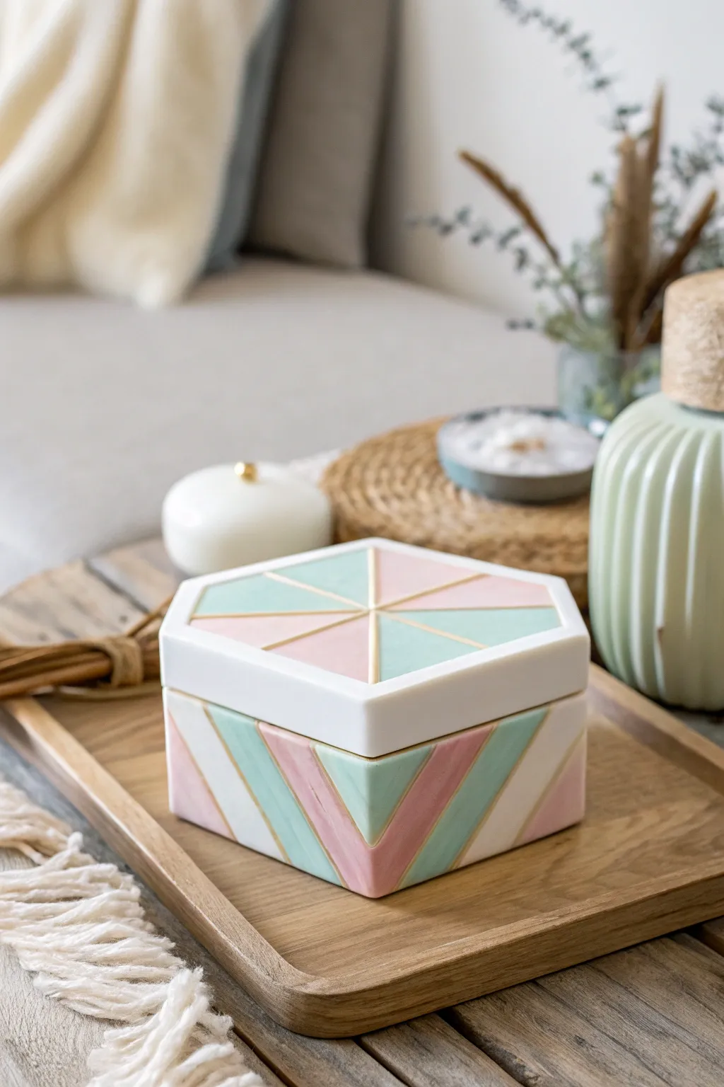 Discover the elegance of geometric wonders with this chic resin trinket box, where simplicity meets artistic flair.