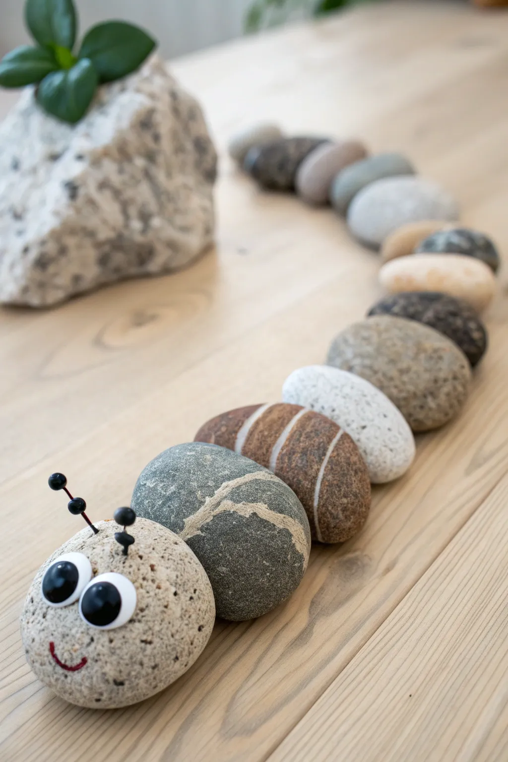 Explore the art of texture with a captivating rock caterpillar, blending minimalist design with natural beauty.