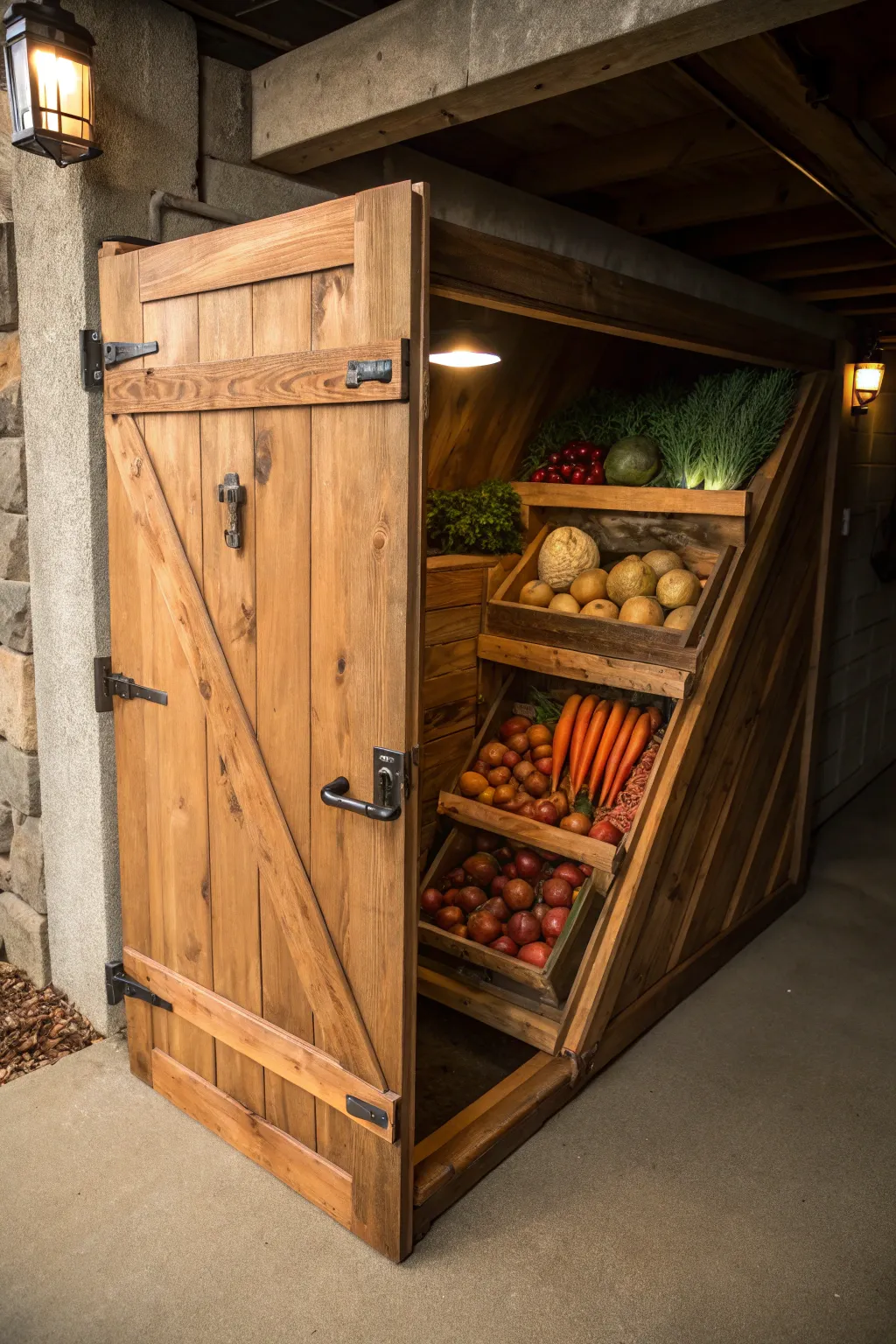 Transform your garage nook into a seasonal cellar with this rustic, handcrafted kit. Perfect for keeping your harvest fresh and organized!