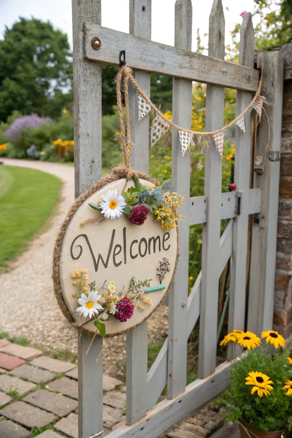 DIY touches make this welcome sign truly unique.