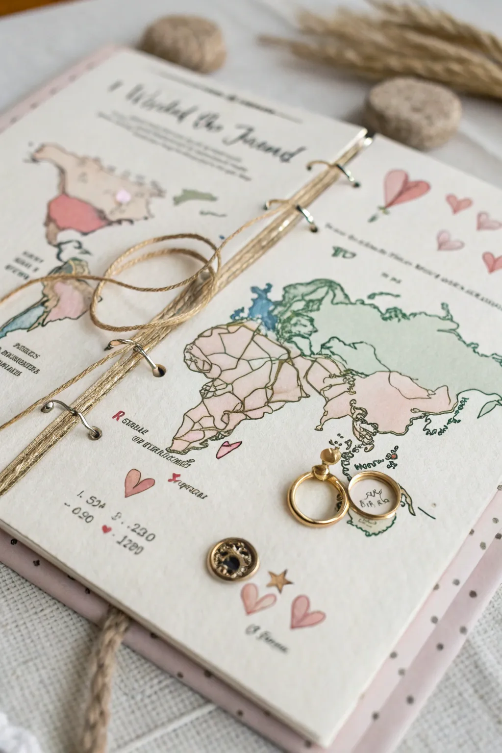 Chart your love story with a personalized map, capturing the journey from 'I do' to 'forever.' #WeddingScrapbook #MinimalistBoho