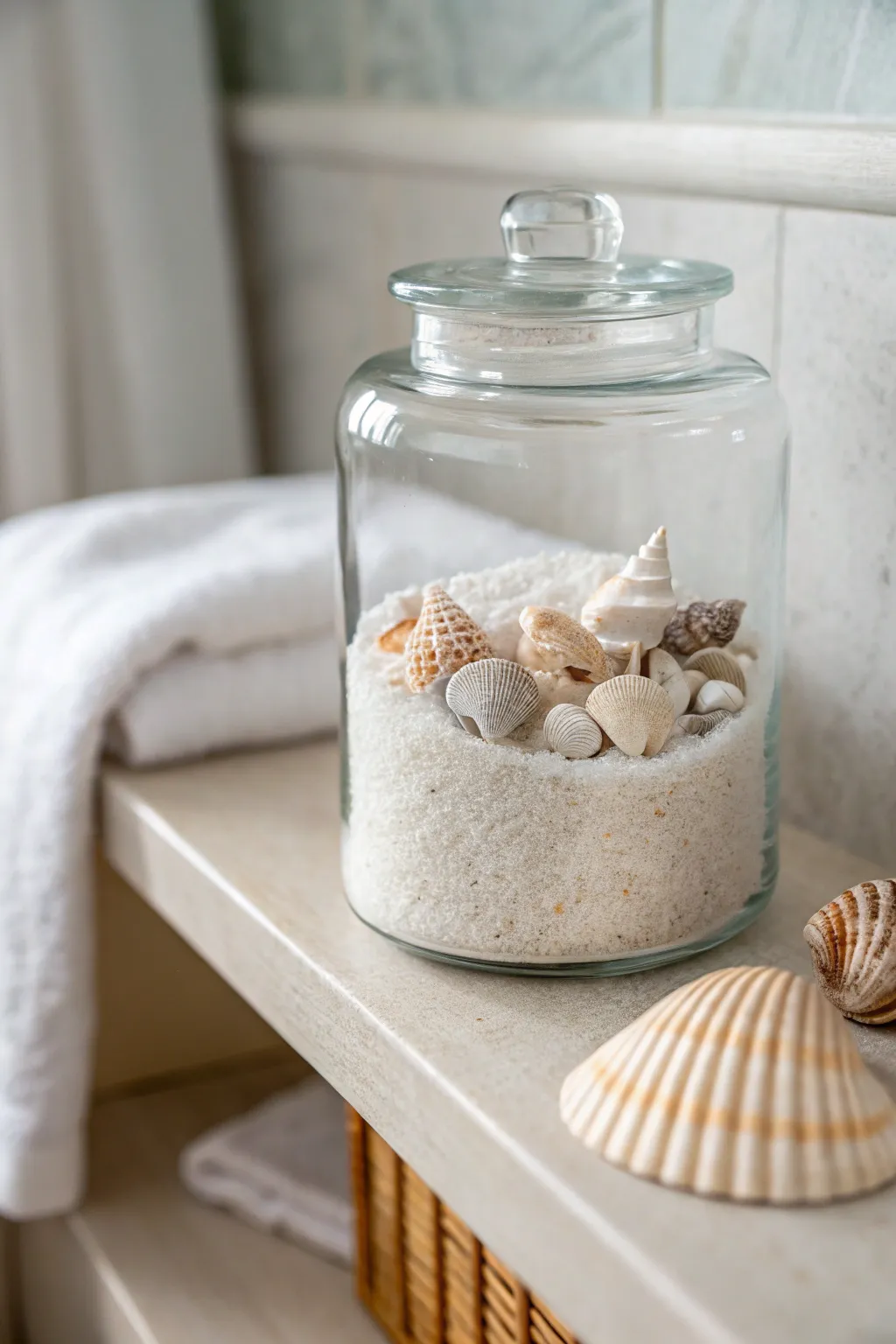 Elevate your bathroom decor with these charming seashell jars – a perfect blend of coastal beauty and minimalist elegance.