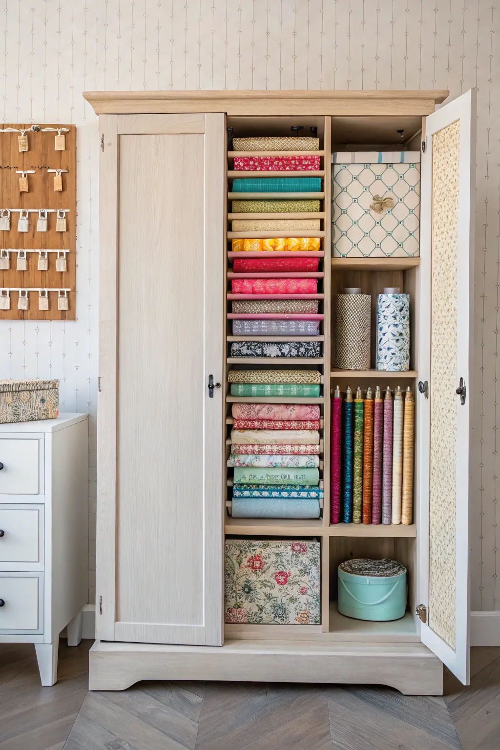 Unlock the hidden potential of your sewing cabinet with clever door storage ideas. 🌟🧵 #SewingOrganization #MinimalistCrafting