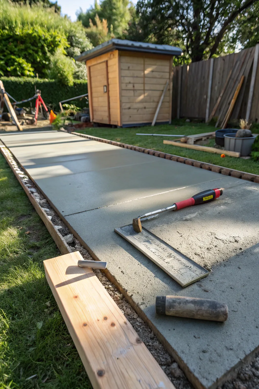 Crafting the Perfect Foundation: A poured-concrete slab ready to support your ultimate shed project.