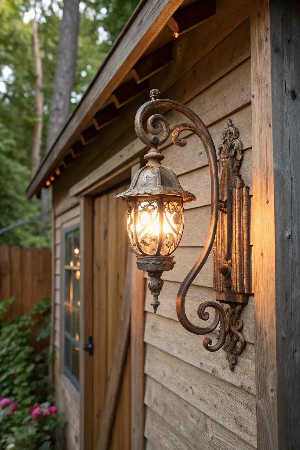 Illuminate your shed with the timeless elegance of decorative sconce lighting.