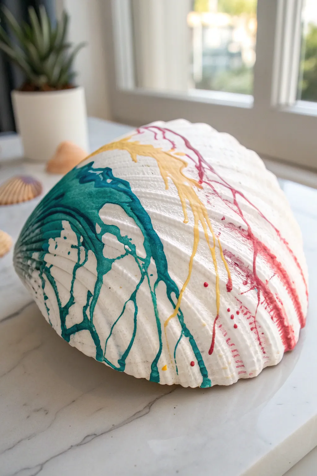 Discover the meditative art of shell drip painting, where colors dance and flow.